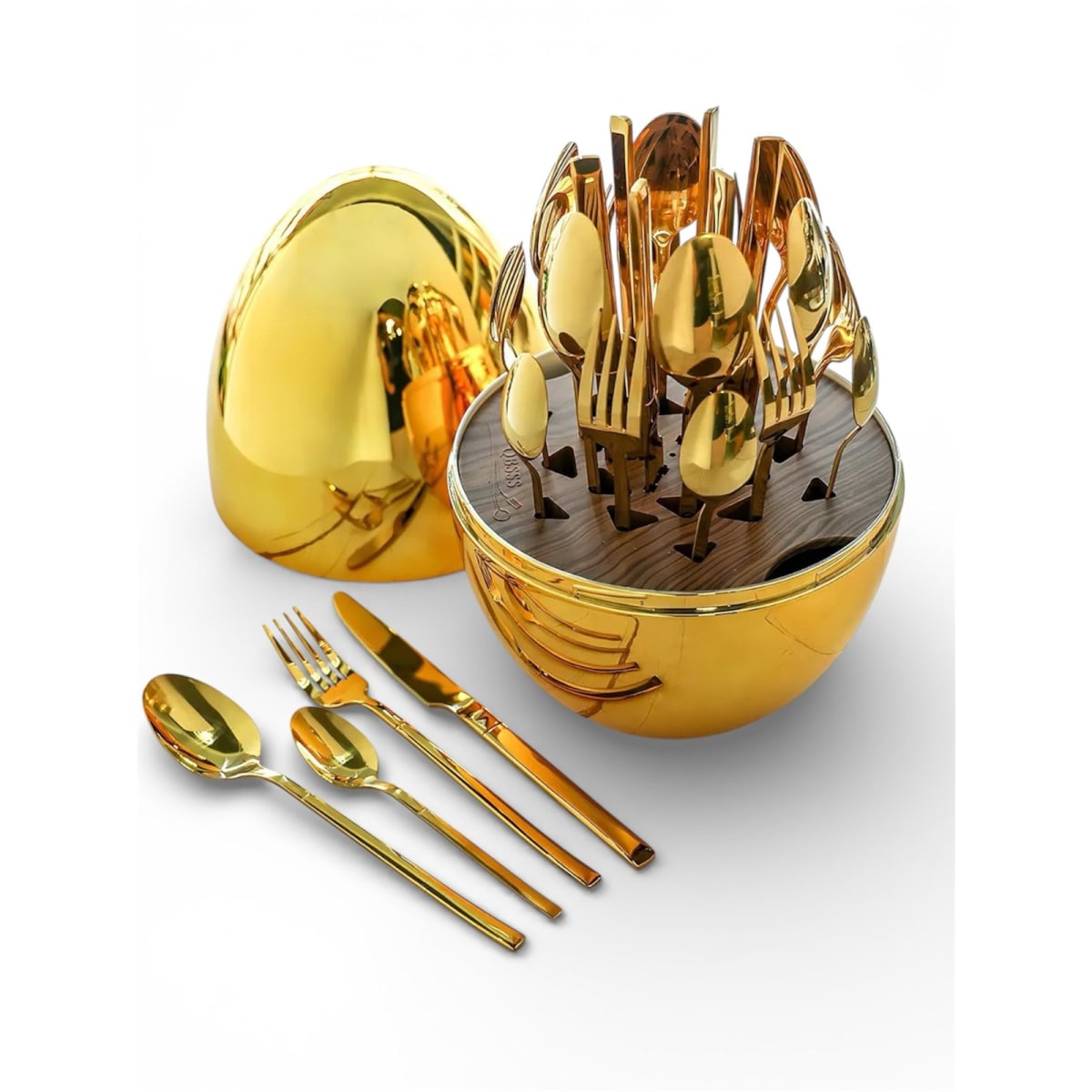 Set de Cubiertos Dorados 24 Piezas con Estuche Huevo