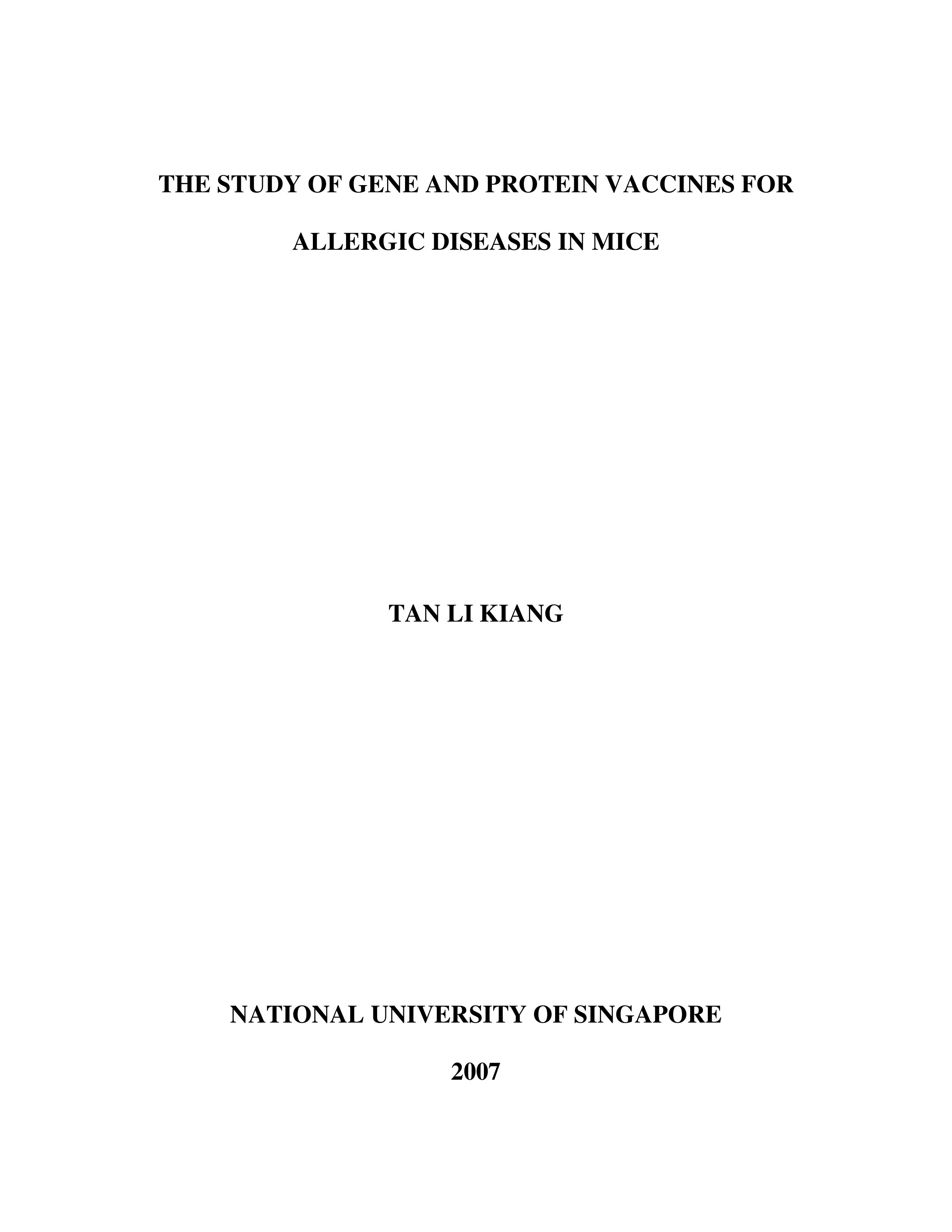 The study of gene and protein vaccines for allergic diseases in mice