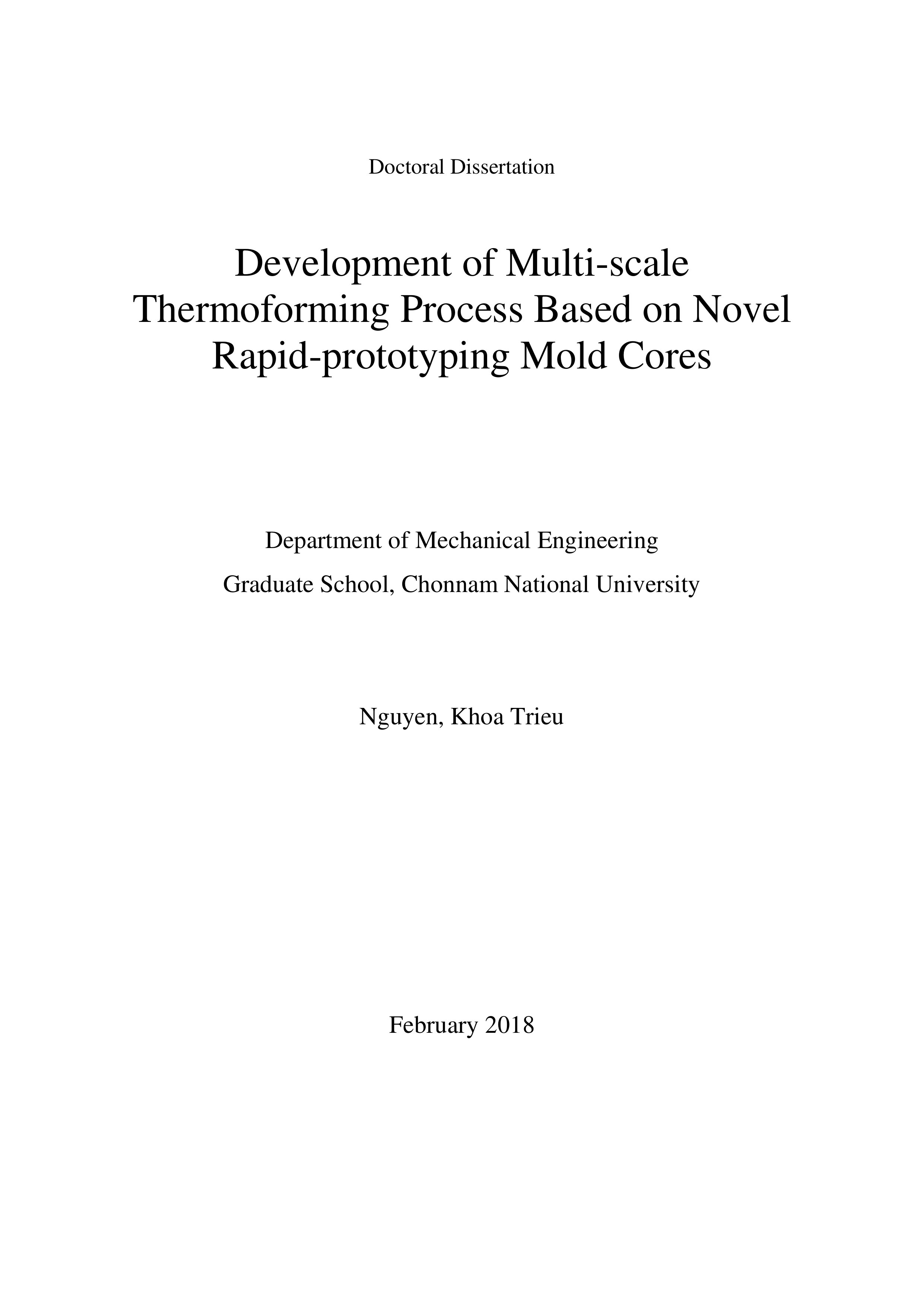 Development of multi scale thermoforming process based on novel rapid prototyping mold cores