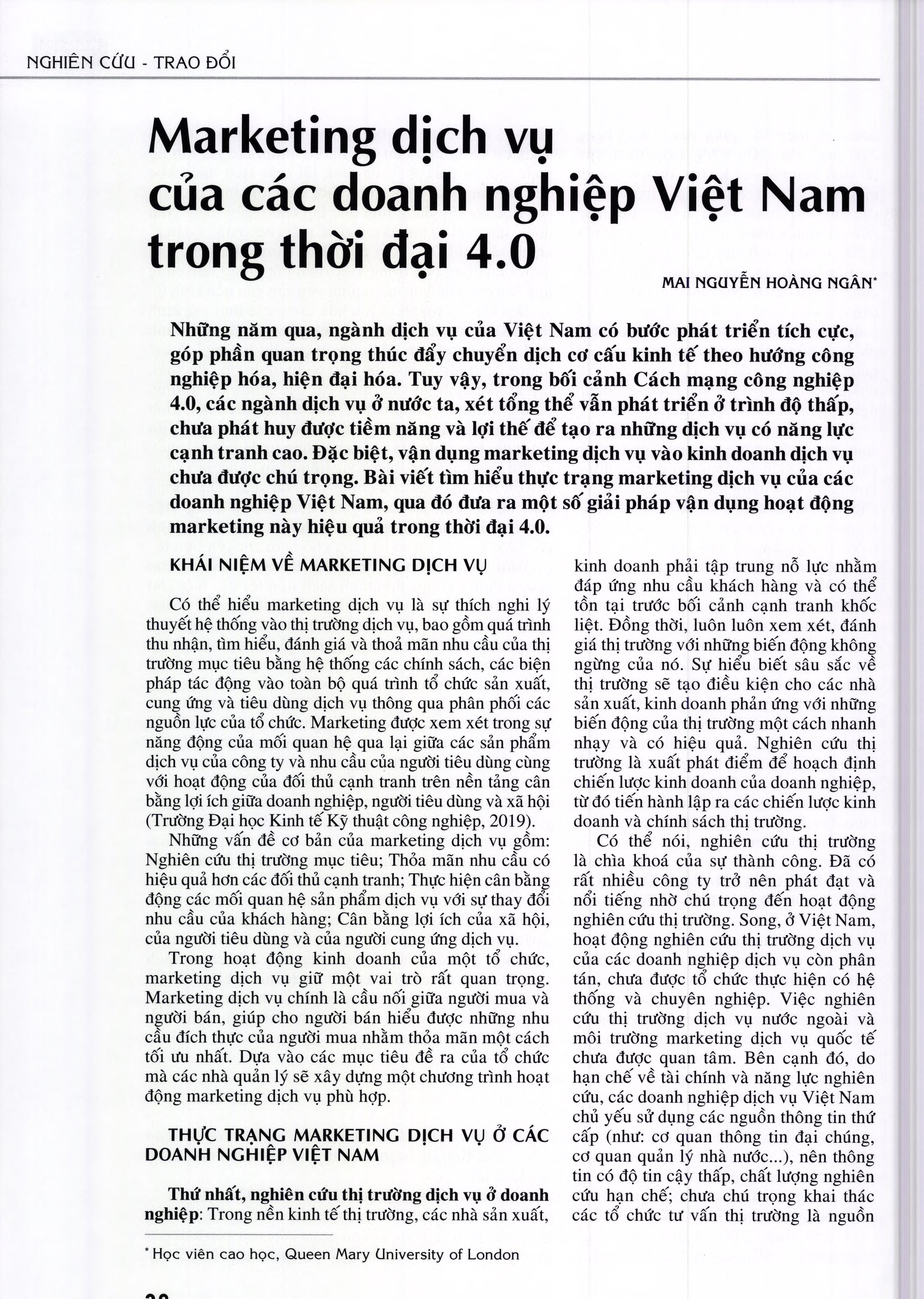 Marketing dịch vụ của các doanh nghiệp Việt Nam trong thời đại 4,0