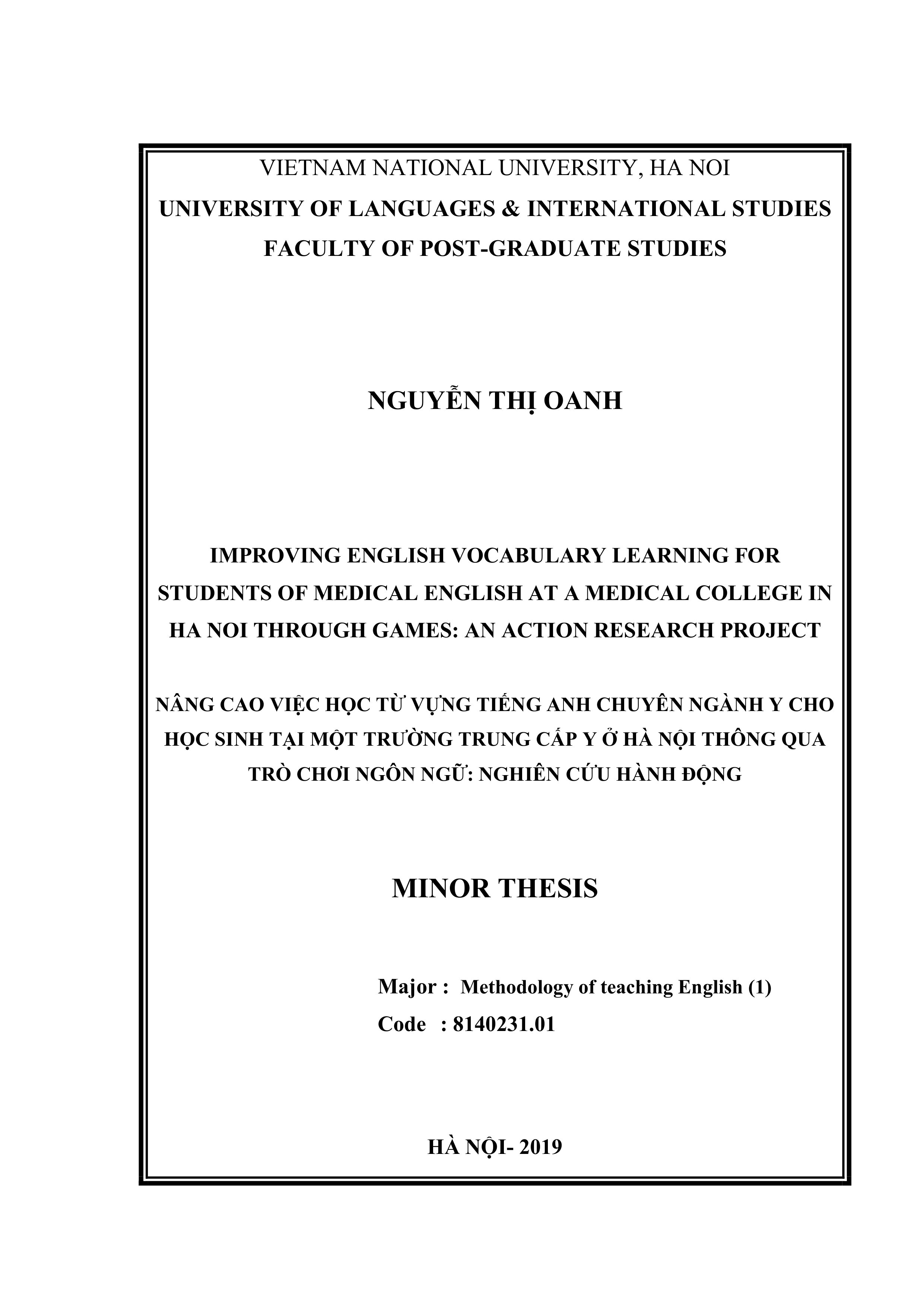Improving english vocabulary learning for students of medical english at a medical college in hanoi