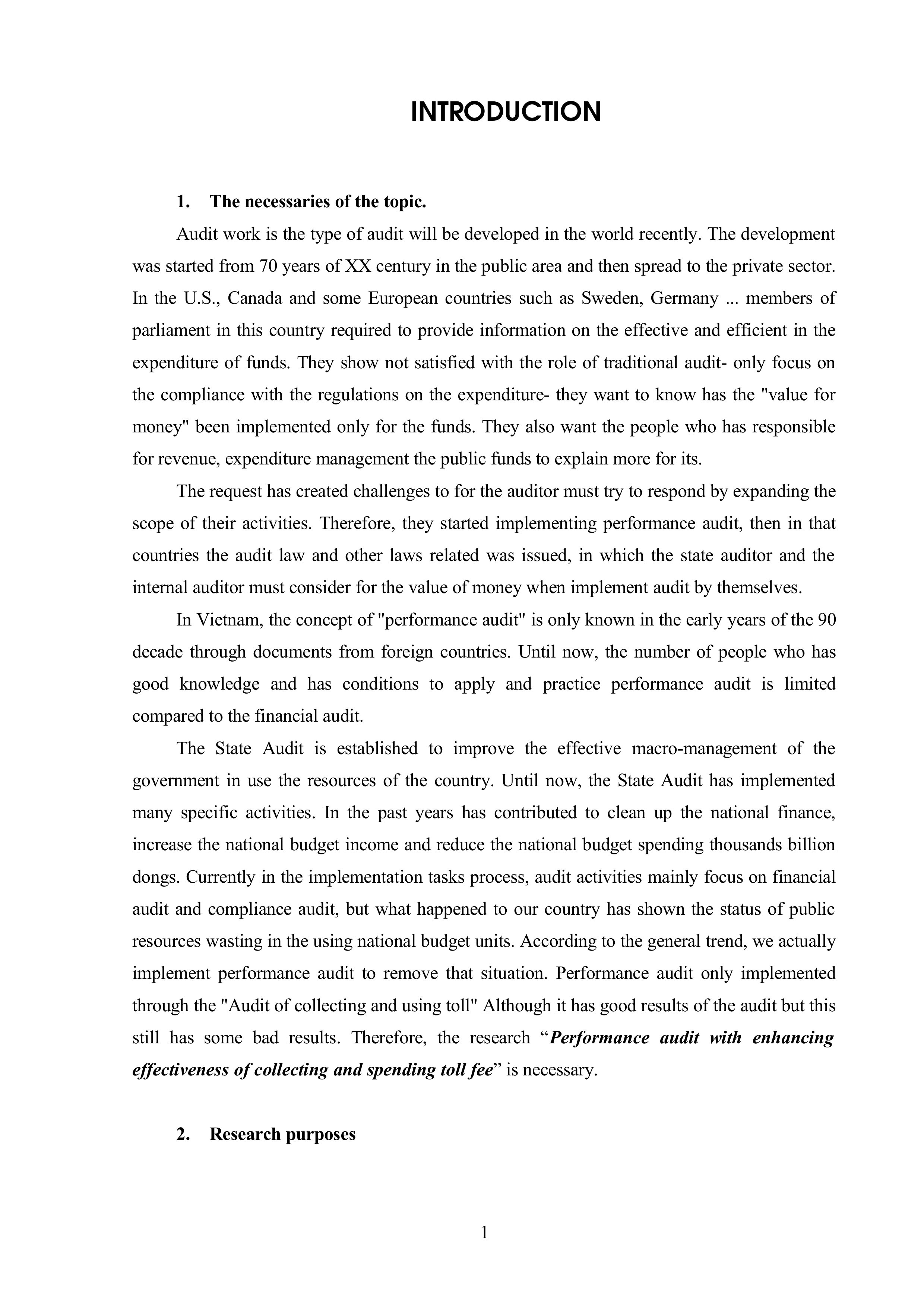 Performance audit with enhancing effectiveness of collecting and spending toll fee