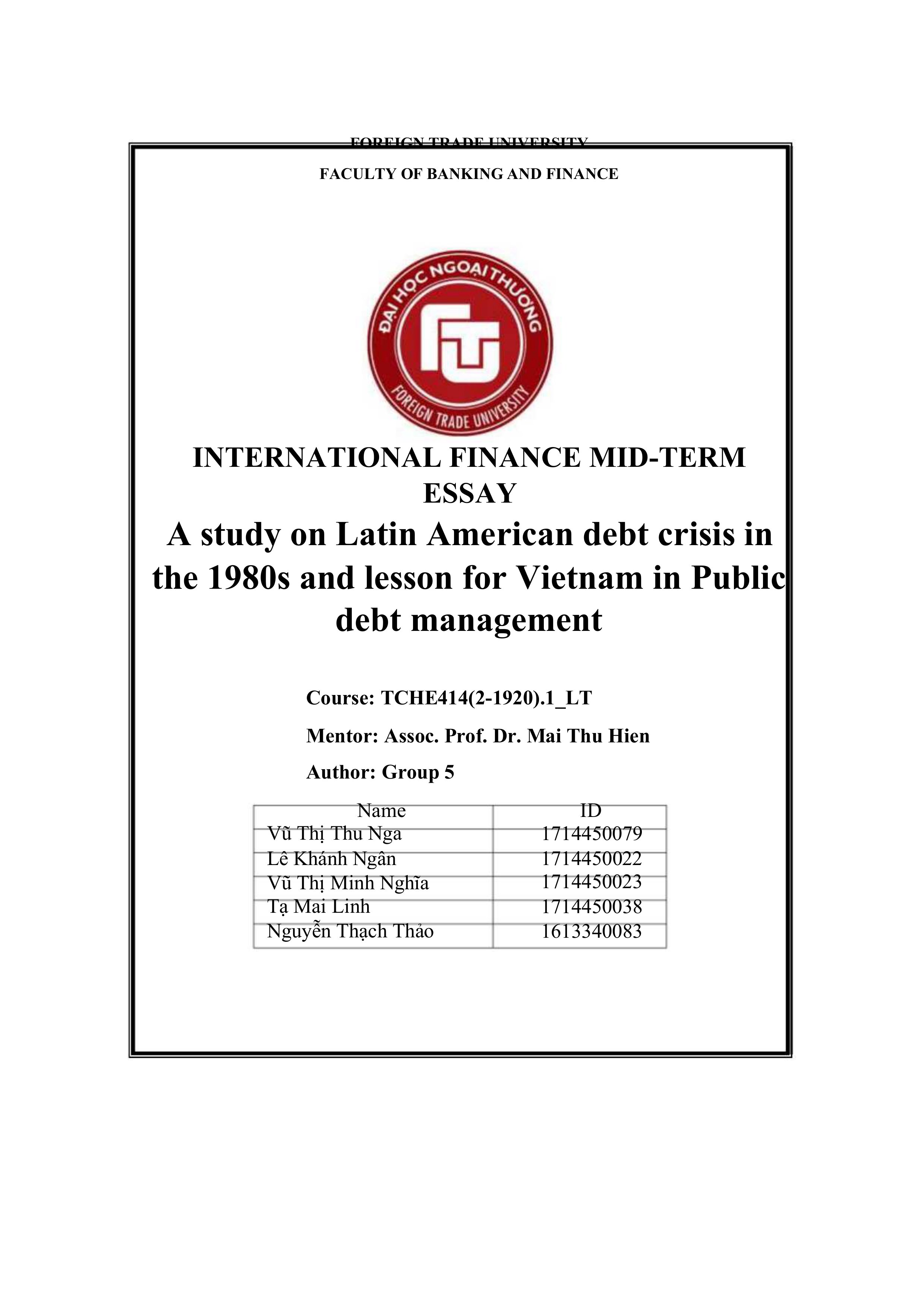 A study on latin american debt crisis in the 1980s and lesson for vietnam in public debt management