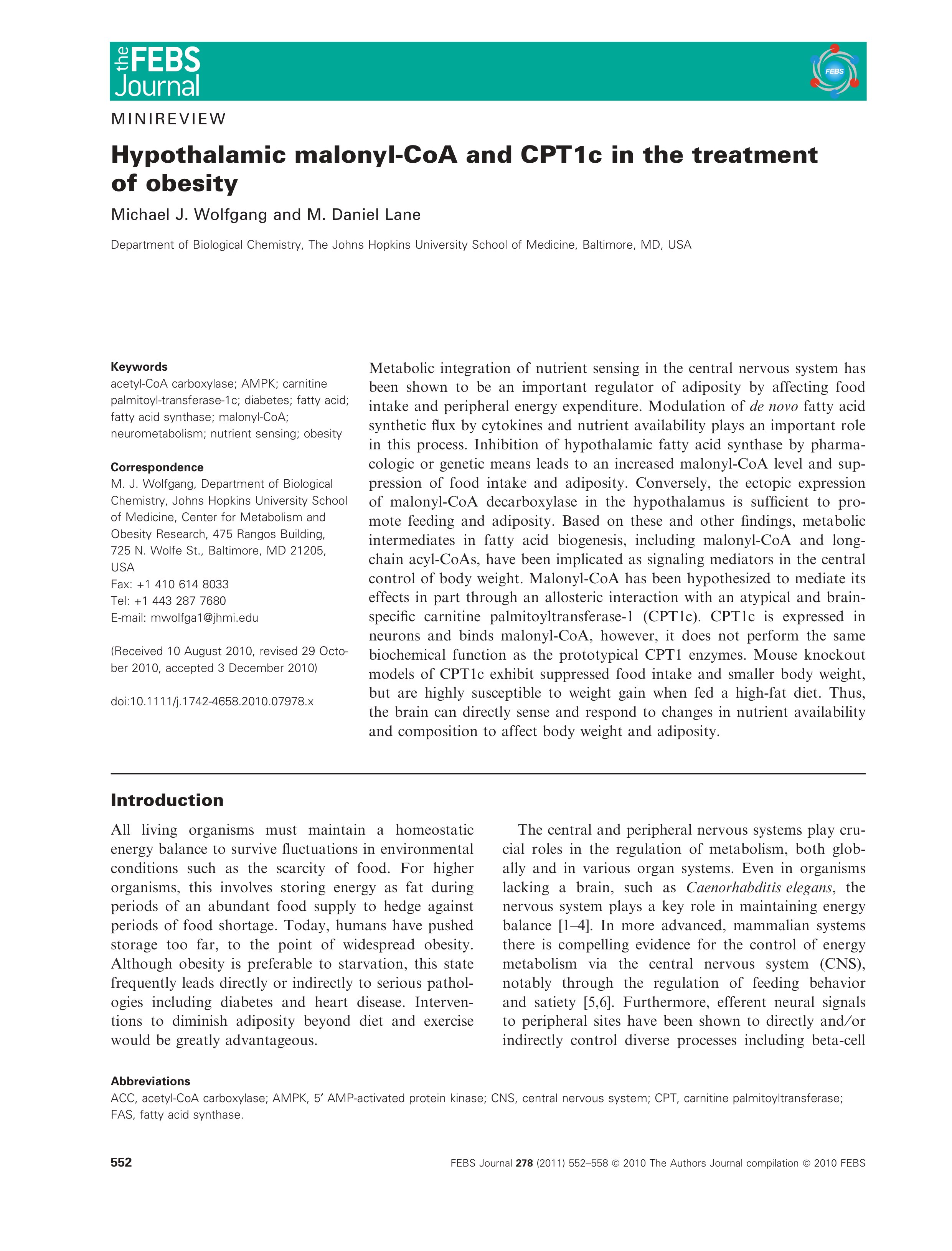 Tài liệu Báo cáo khoa học: Hypothalamic malonyl-CoA and CPT1c in the treatment of obesity pptx