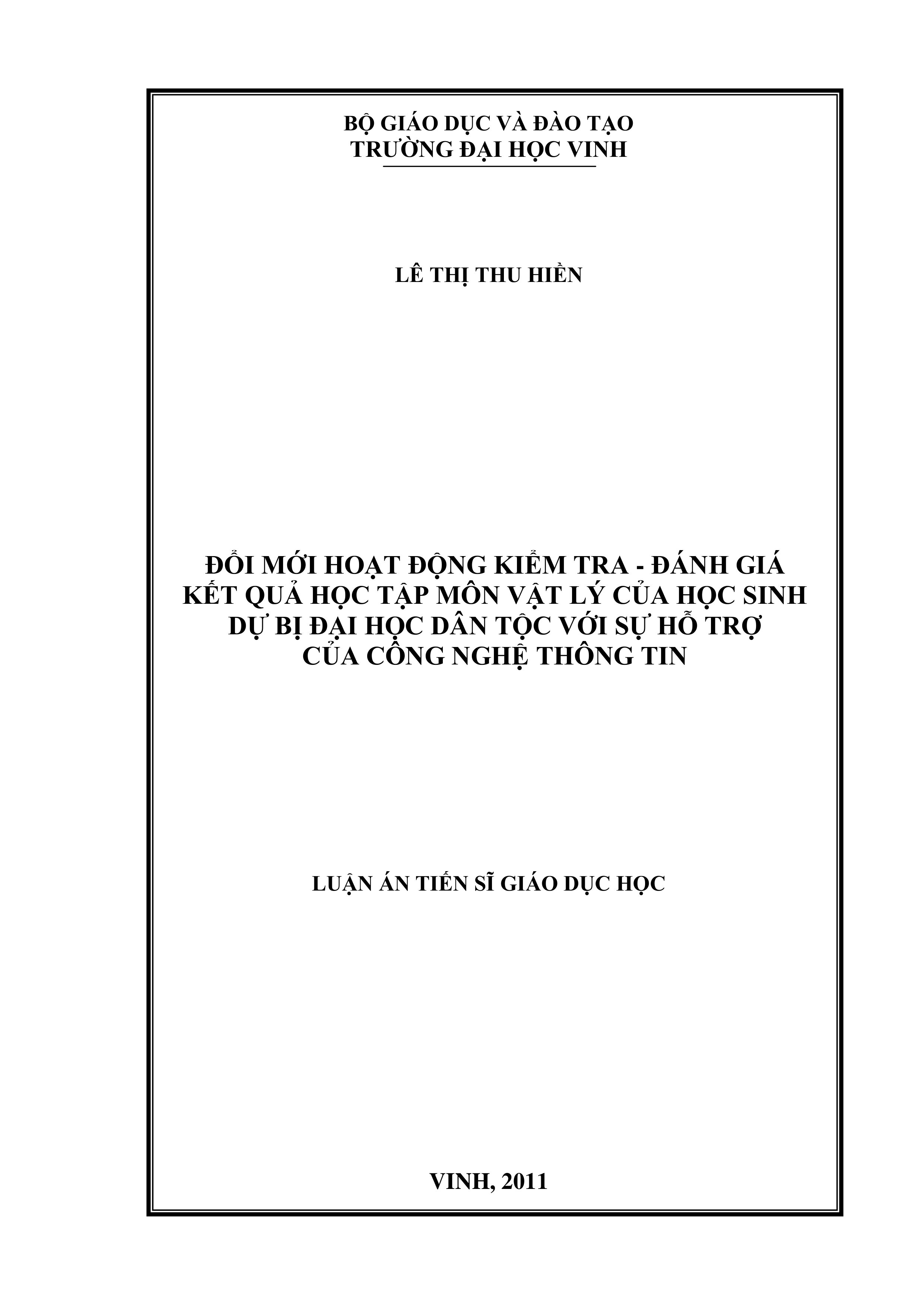 Đổi mới hoạt động kiểm tra - đánh giá kết quả học tập môn Vật lý của học sinh dự bị đại học dân tộc với sự hỗ trợ của công nghệ thông tin