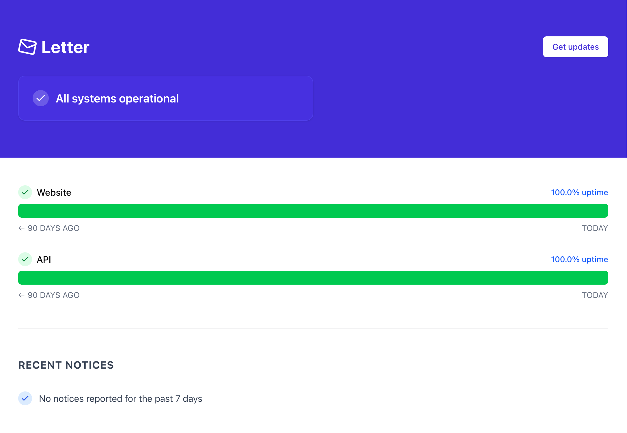 Up Status Status page dashboard example