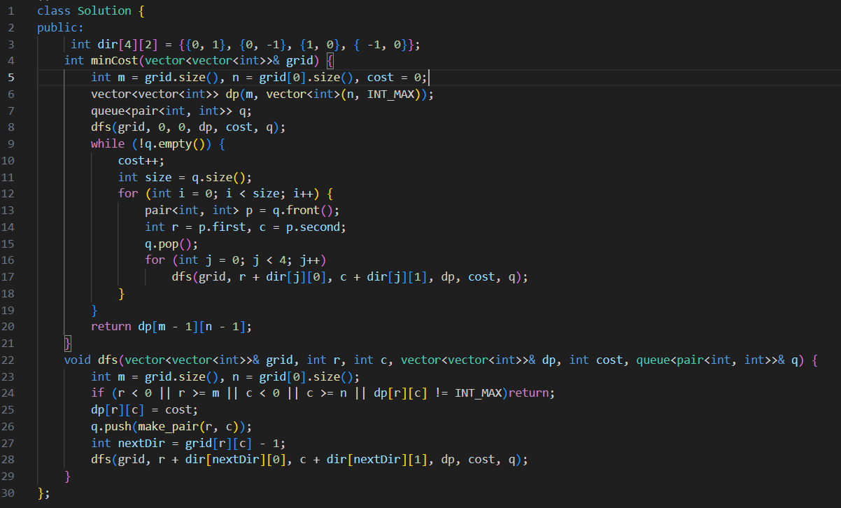 Minimum Cost to Make a Valid Path in a Grid