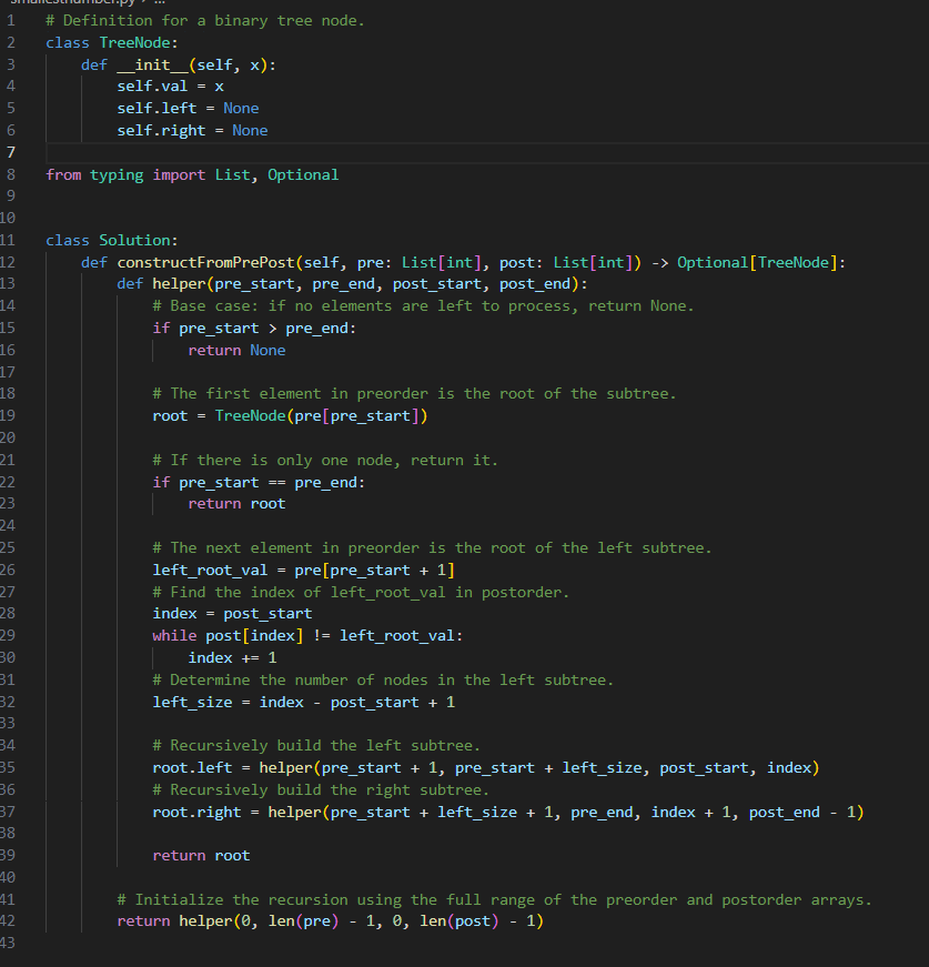 Construct Binary Tree from Preorder and Postorder Traversal