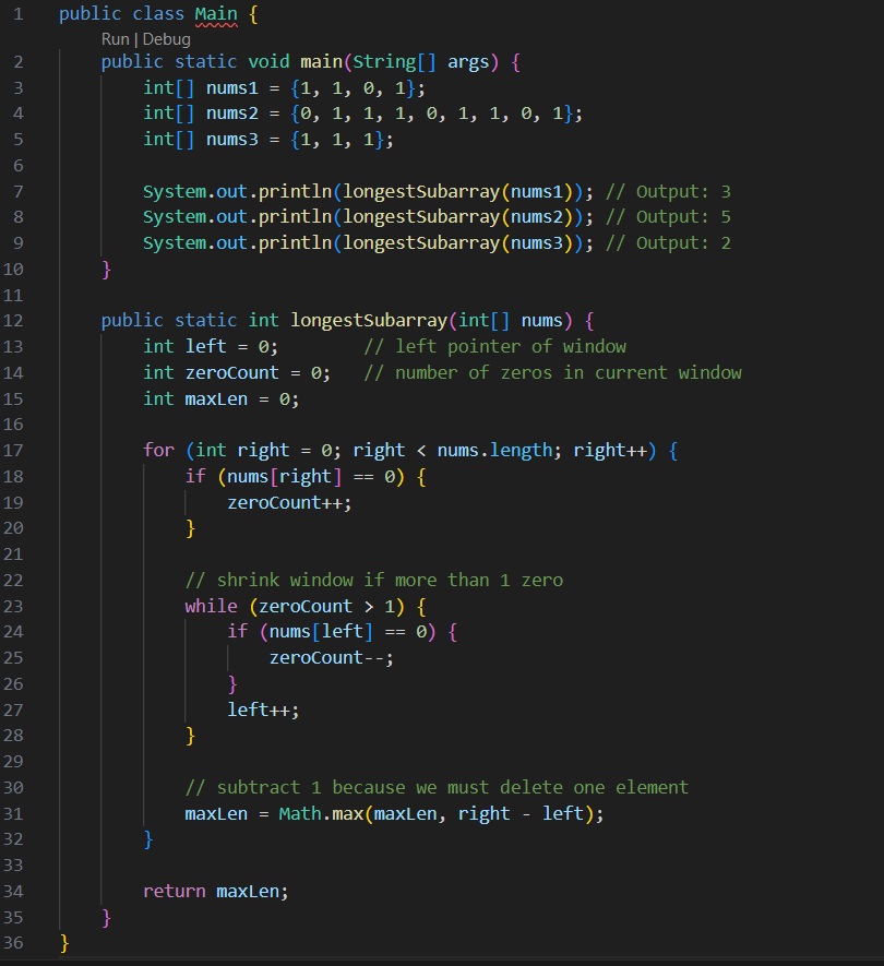 Longest Subarray of 1's After Deleting One Element
