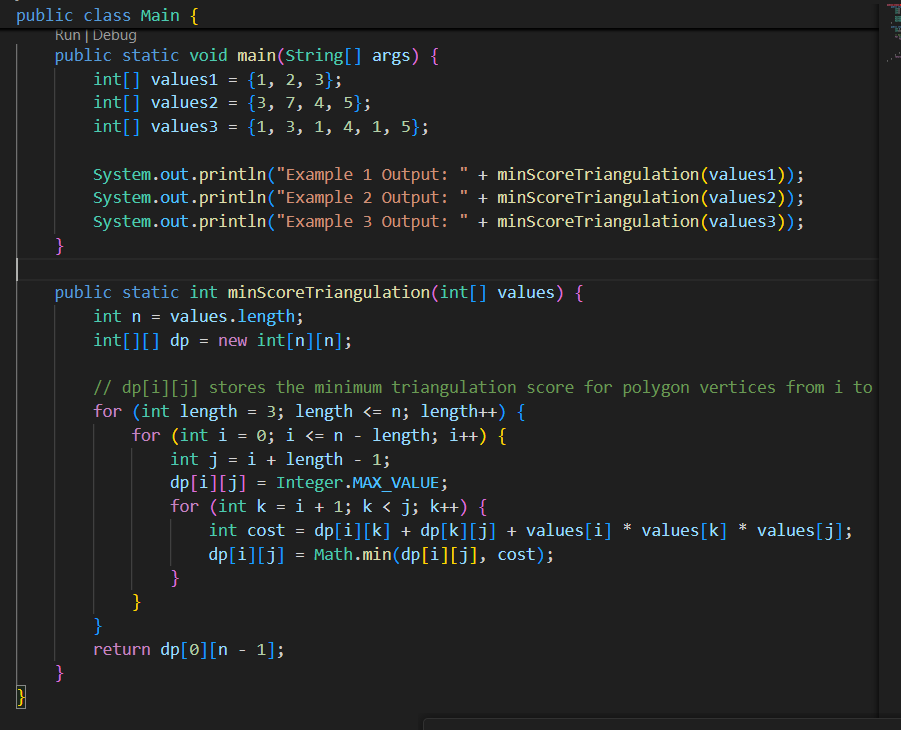 Minimum Score Triangulation of Polygon
