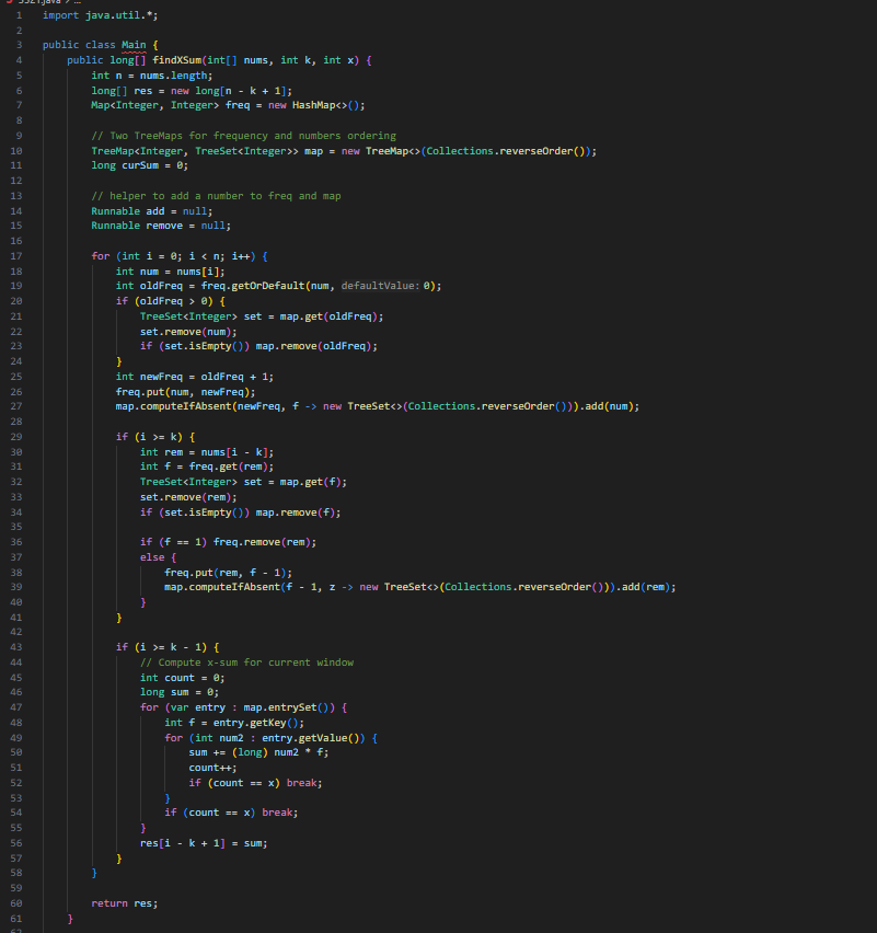 Find X-Sum of All K-Long Subarrays 2