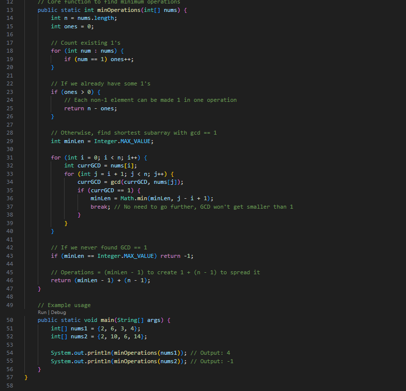 Minimum Number of Operations to Make All Array Elements Equal to 1-java