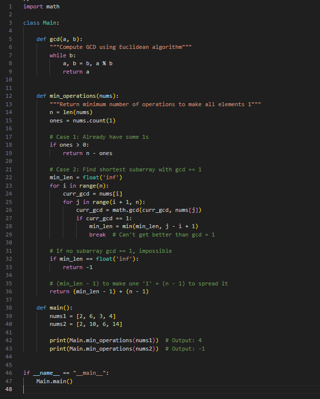 Minimum Number of Operations to Make All Array Elements Equal to 1-Python