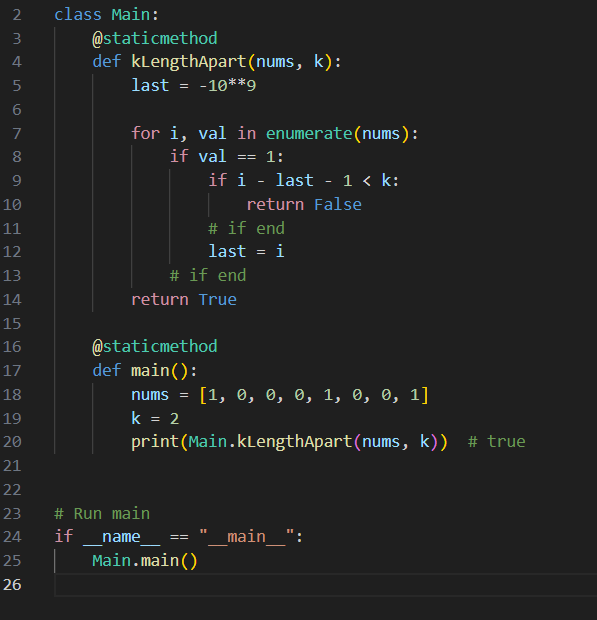 Check If All 1's Are at Least Length K Places Away in Python