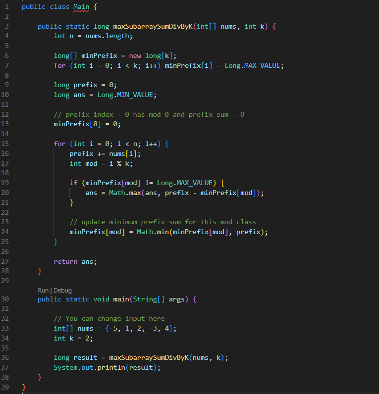 Maximum Subarray Sum With Length Divisible by K