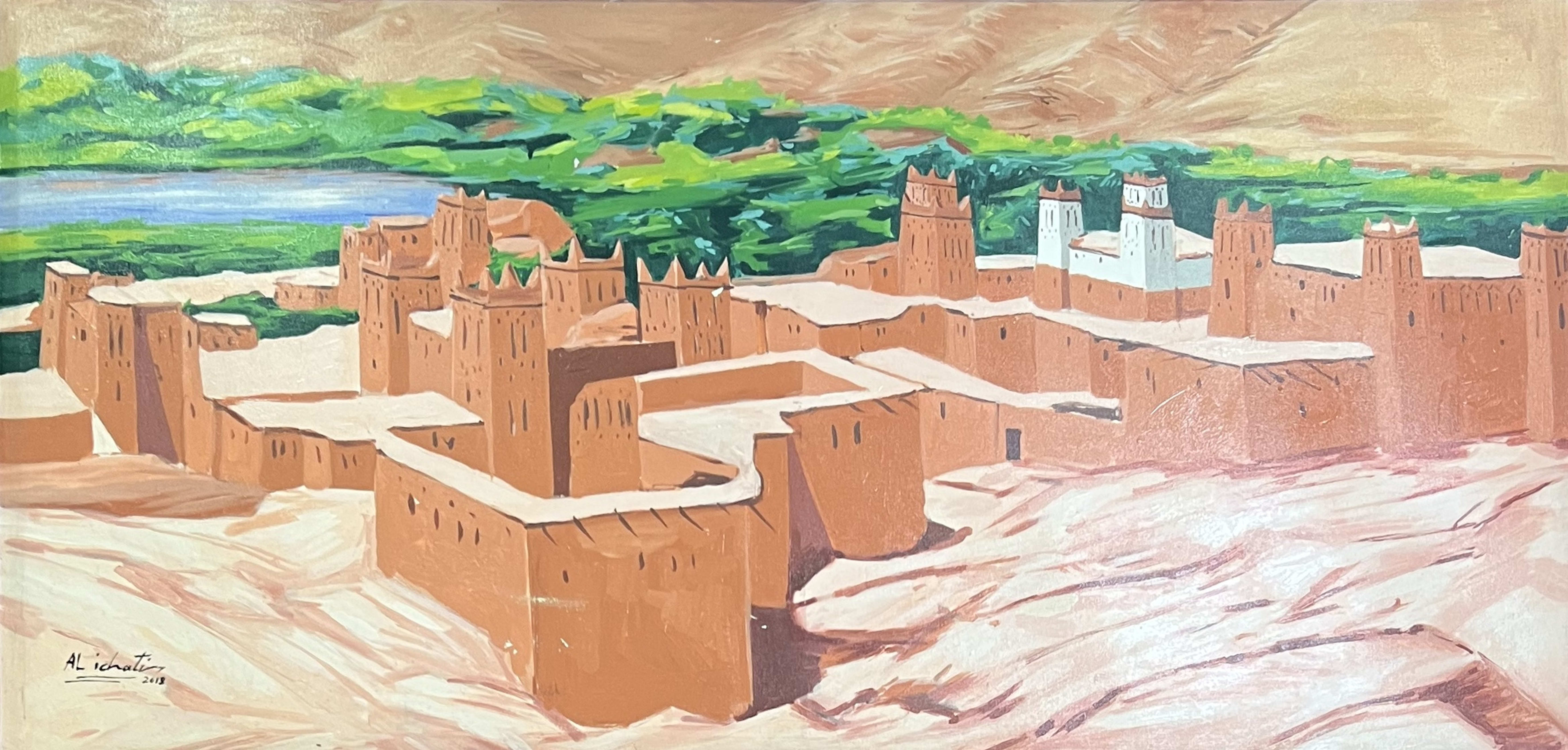 Tableau impressionniste marocain - ksar et oasis du sud marocain