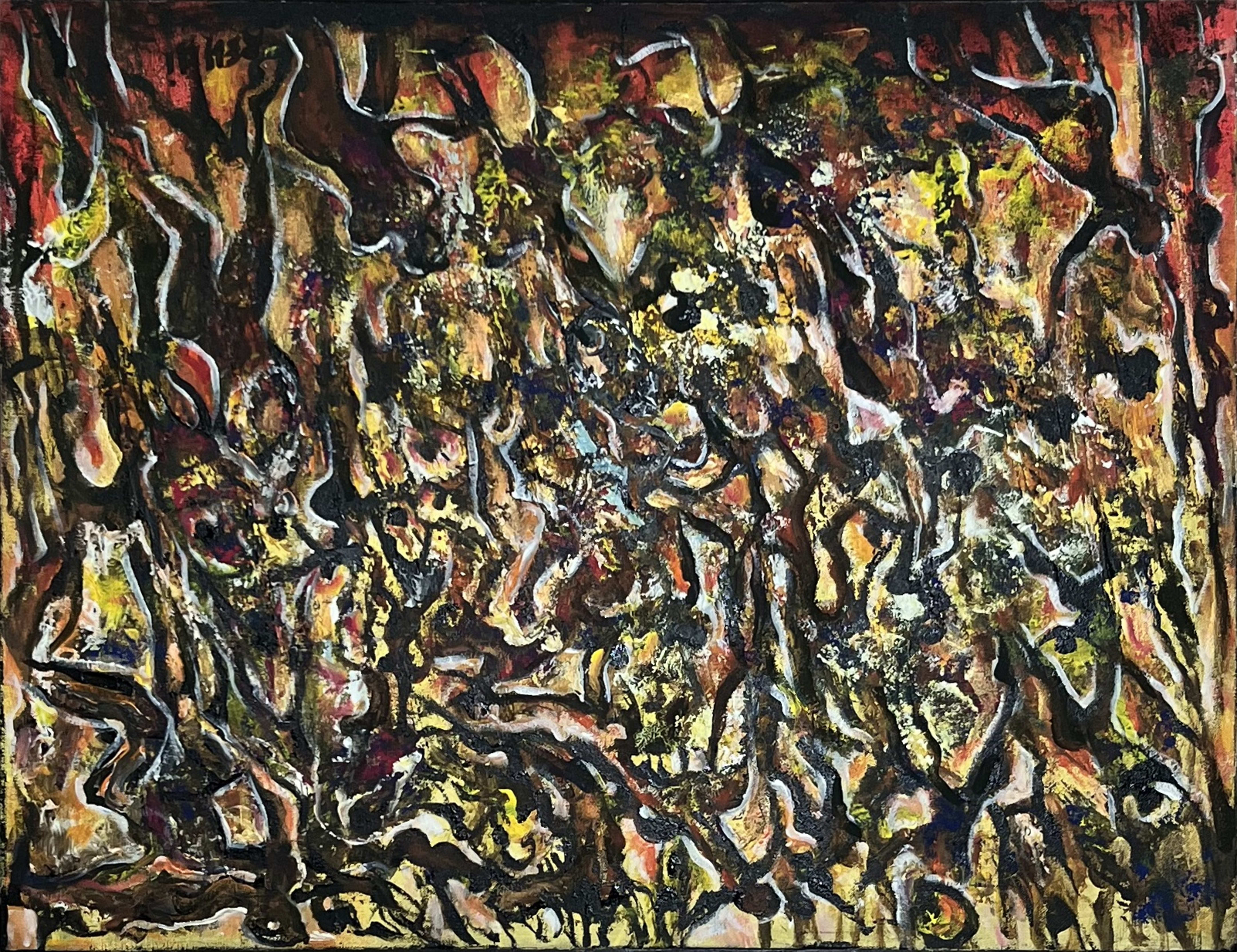 Tableau expressionniste marocain - foule nocturne expressionniste