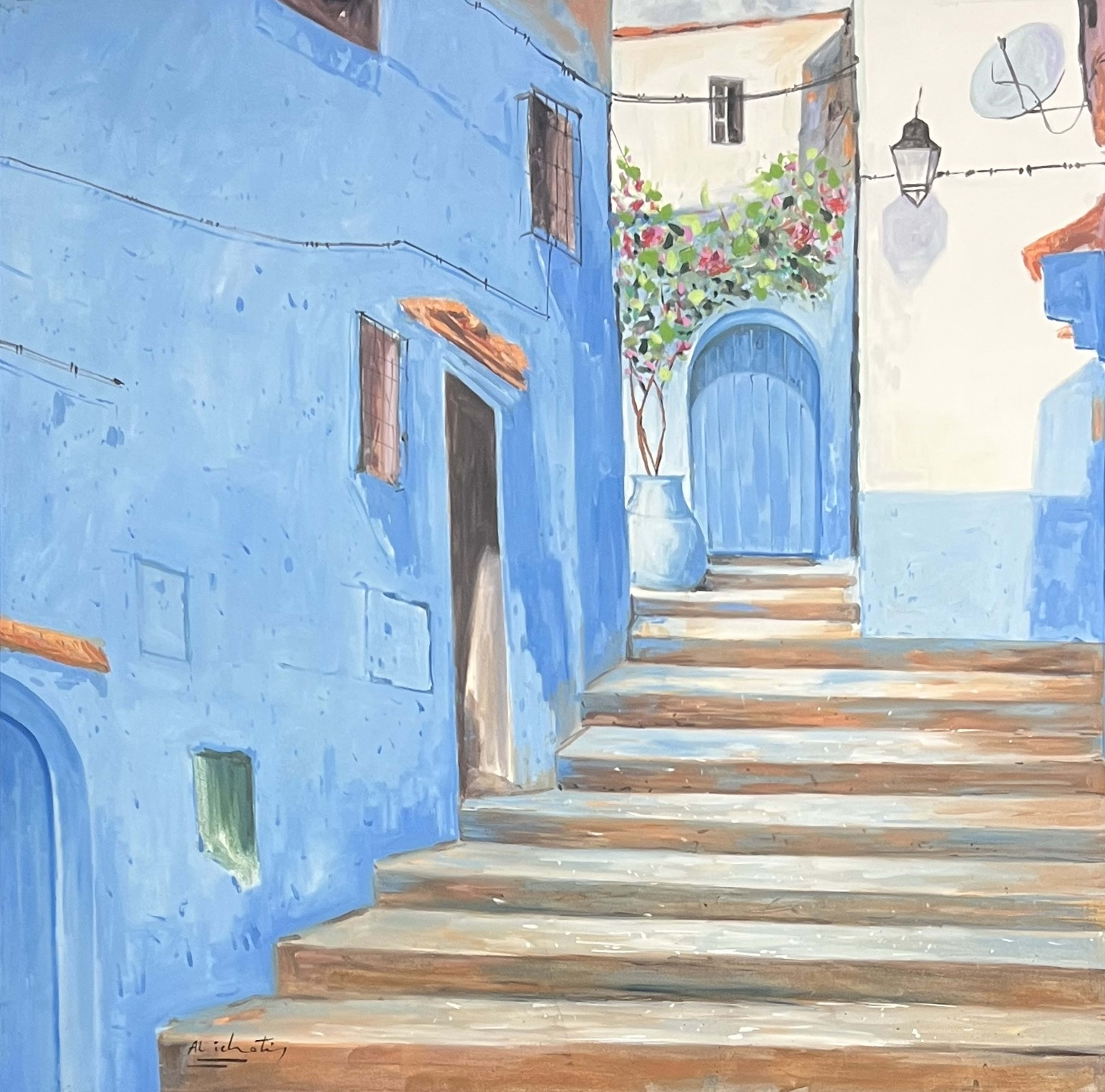 Tableau impressionniste marocain - ruelle bleue de Chefchaouen