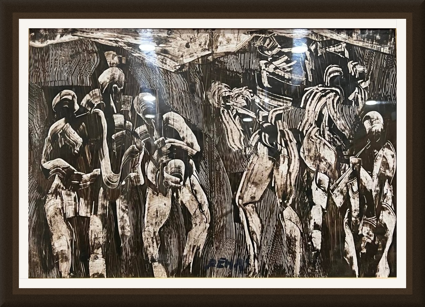 Tableau Abstrait figures humaines en mouvement