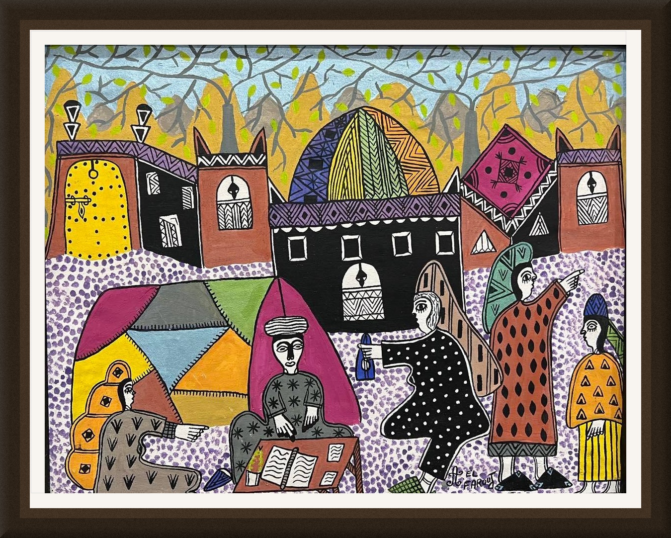 Tableau village marocain abstrait coloré