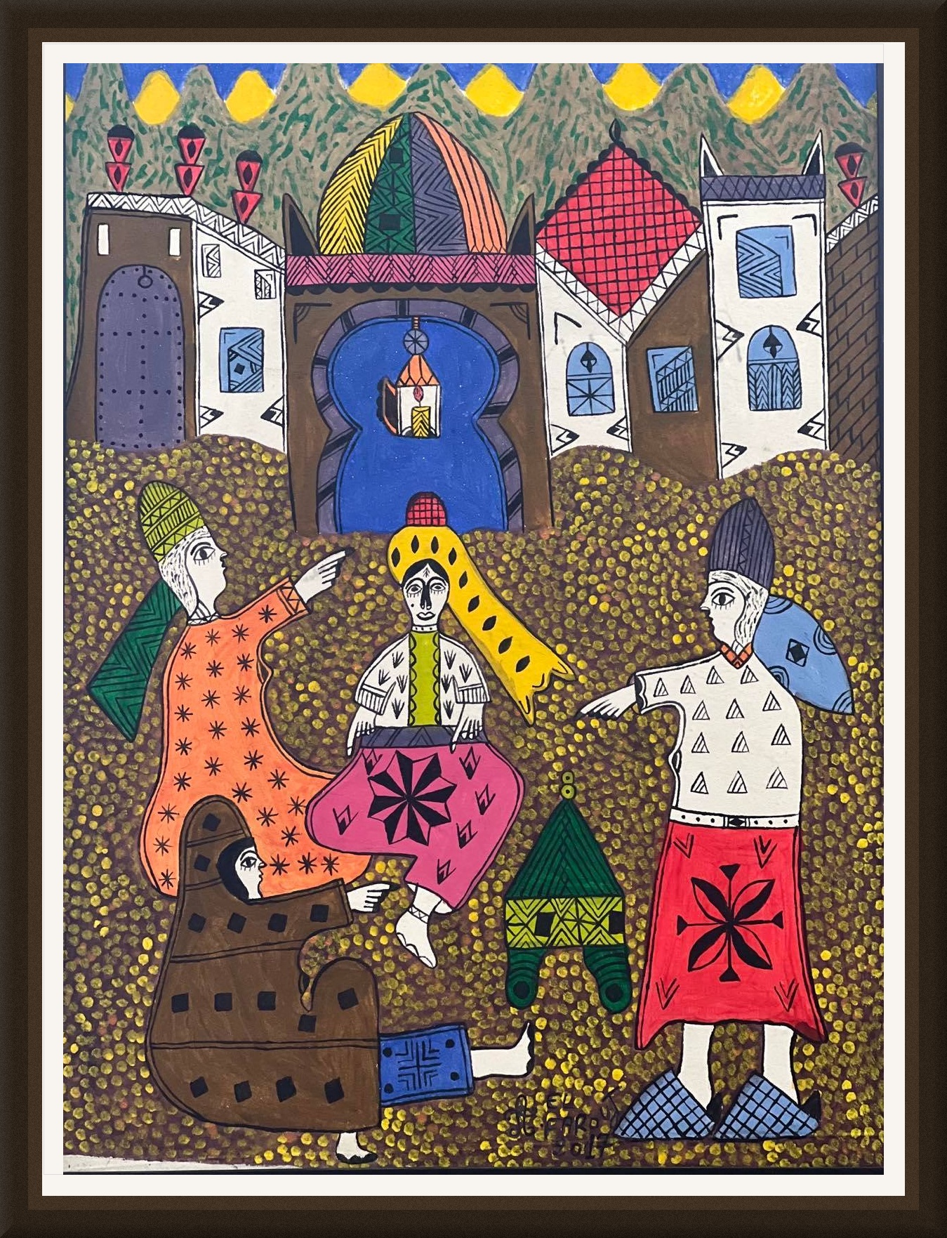 Tableau marocain figuratif souk coloré