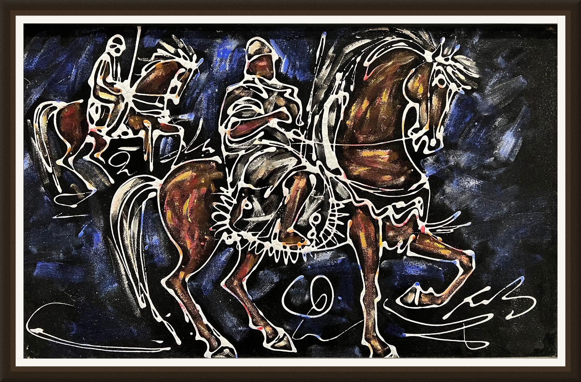 Tableau abstrait cavaliers marocains