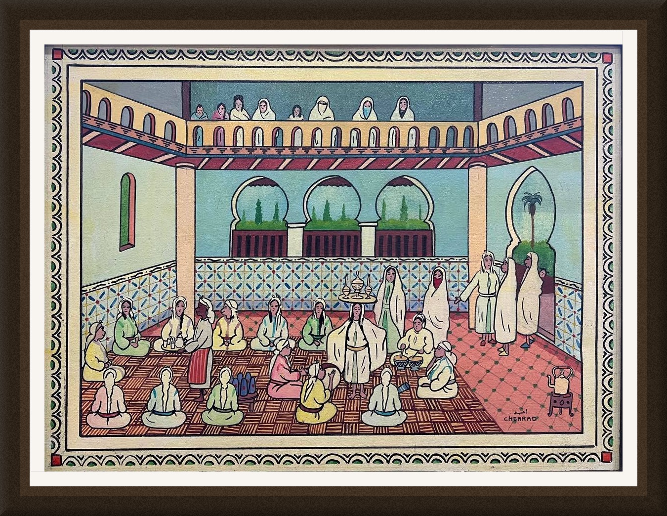 Tableau scène marocaine traditionnelle intérieur architectural