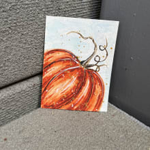 ACEO #64  Big Orange Pumpkin, watercolor detail image 1 by ScaryHairLadyArt