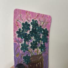 Original ACEO Turquoise Floral Mixed Media OOAK Art Card by Wanda Fitzgerald detail image 1 by Wanda Fitzgerald