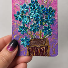 Original ACEO Turquoise Floral Mixed Media OOAK Art Card by Wanda Fitzgerald detail image 2 by Wanda Fitzgerald