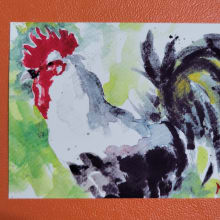 Rooster Watercolor Limited Edition Print detail image 2 by Naomi Heck