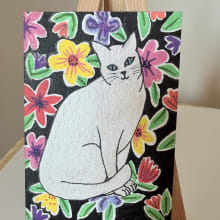 White Cat With Flowers detail image 1 by TiniArtDesigns