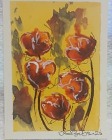 Original Watercolor ACEO – California Poppy – Loose Abstract