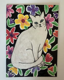 White Cat With Flowers