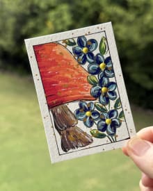 ACEO 175 orange mushroom with blue flowers