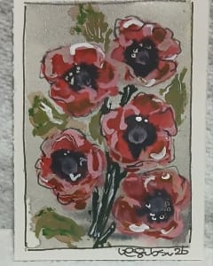Oriental Poppies — Loose Watercolor Scribble Floral ACEO on Silver Background