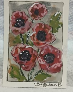 Oriental Poppies — Loose Watercolor Scribble ACEO on Silver‑Grey Background