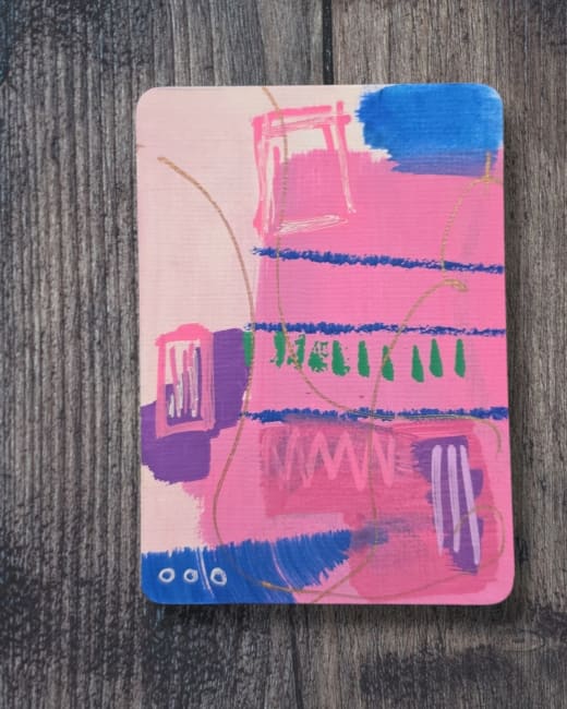 ACEO Abstract Original Pink and Blue Amanda Lind
