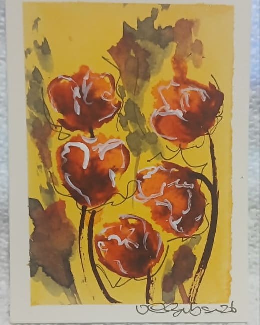 Original Watercolor ACEO – California Poppy – Loose Abstract