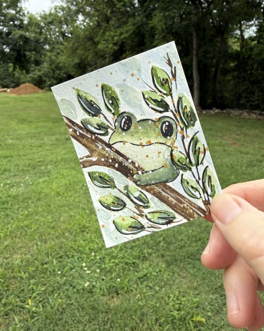 ACEO #66 Watercolor Frog in Tree,