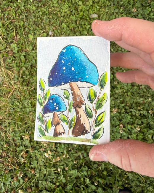 ACEO #08 Blue Mushroom