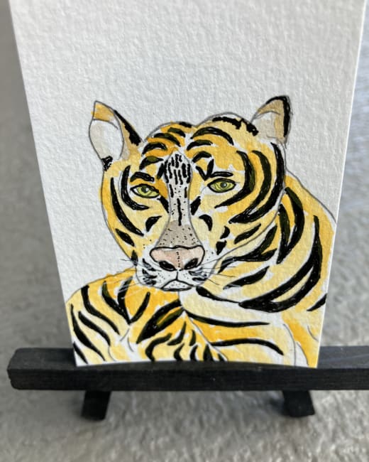 Tiger, car, original, watercolor, ink