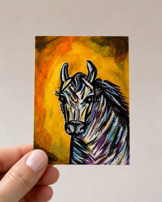 ACEO Original Mixed Media Painting - Zebra-  2.5x3.5 By Wanda Fitzgerald