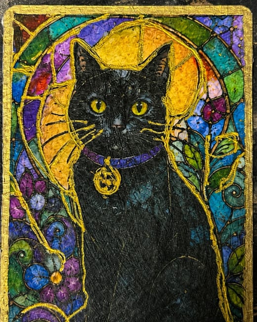 ACEO Print Cat In Mixed Media Original Art 2.5x3.5 By Wanda Fitzgerald