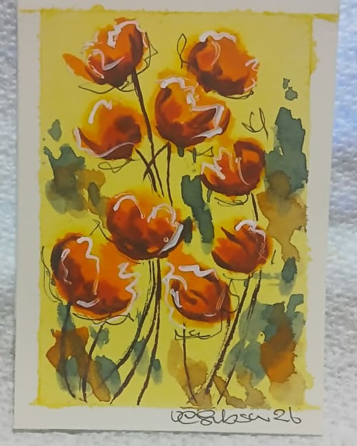 Original Watercolor ACEO – California Poppy – Loose Watercolor Abstract –