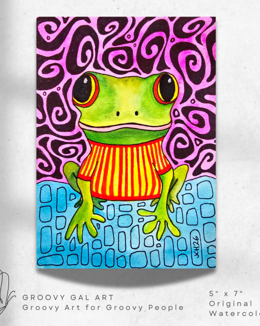 Groovy Frog in Stripes by Jo Claire Hall