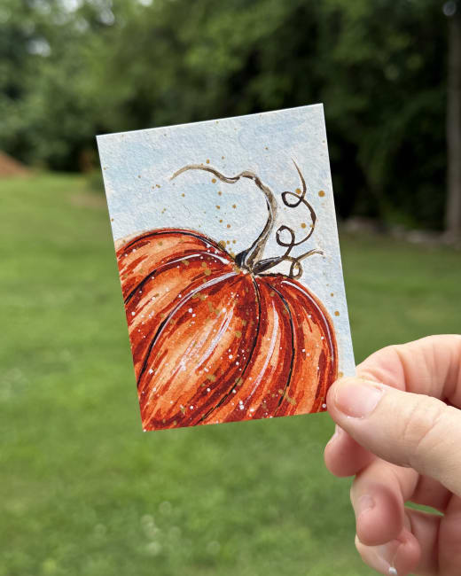 ACEO #64  Big Orange Pumpkin, watercolor