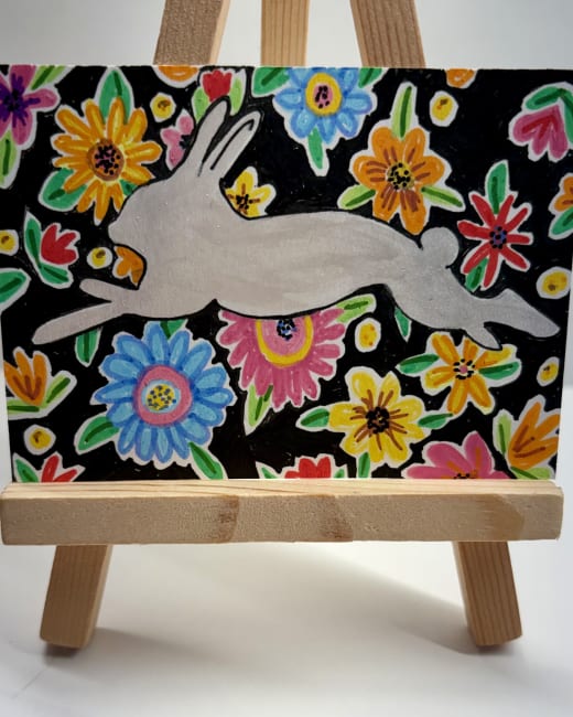 White Rabbit With Flowers