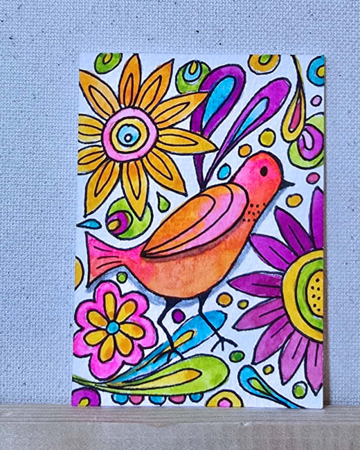 Bird in a Groovy Garden