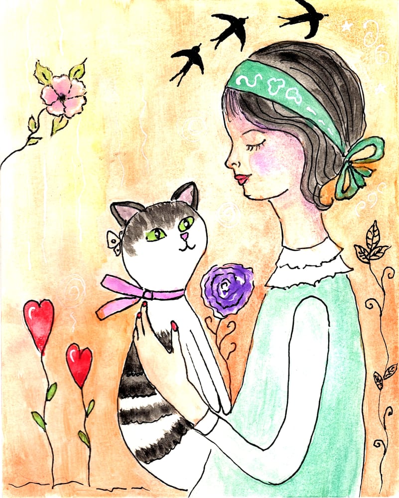 Girl and her kitty by sue lamarr